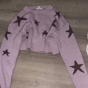 Star Patterned Cropped Purple Sweater